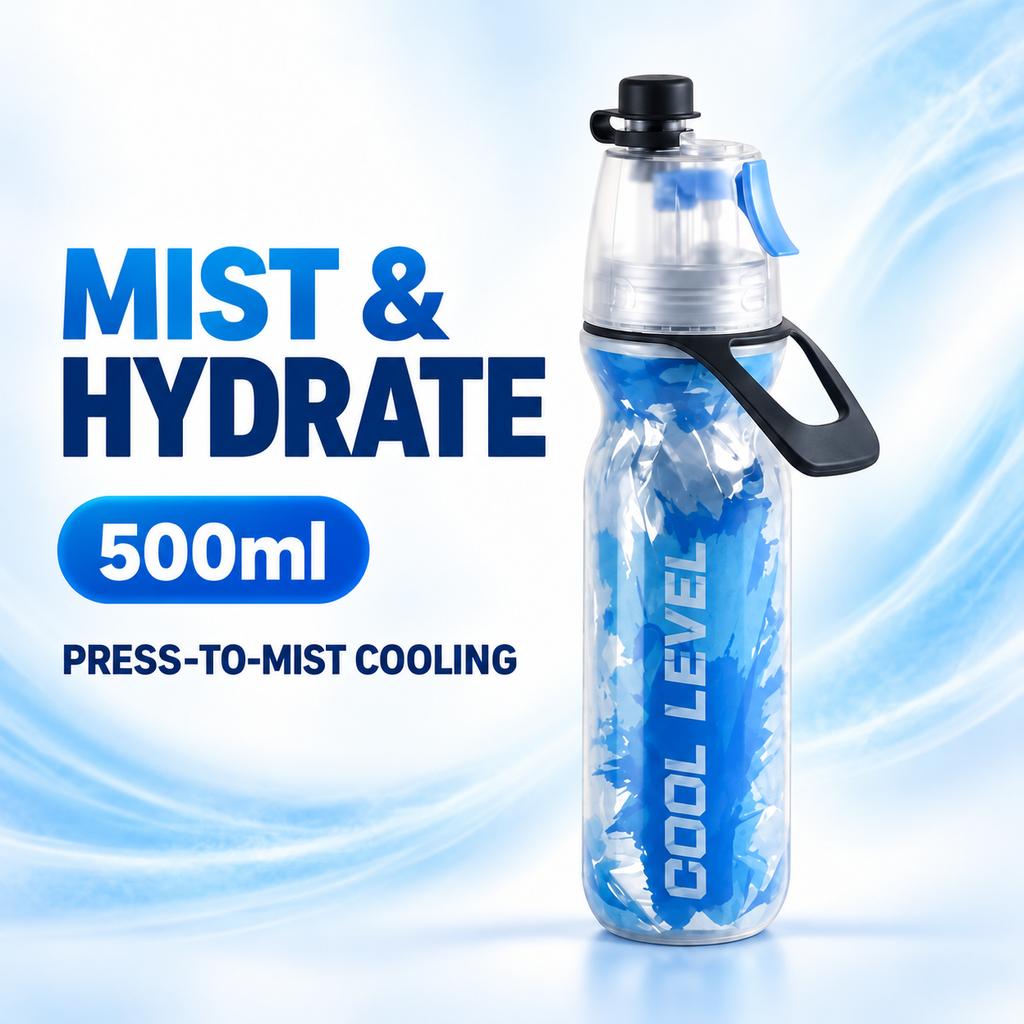 PE Spray Water Bottle 500ml Double-Wall Insulated with Carrying Loop for Sports and Outdoors