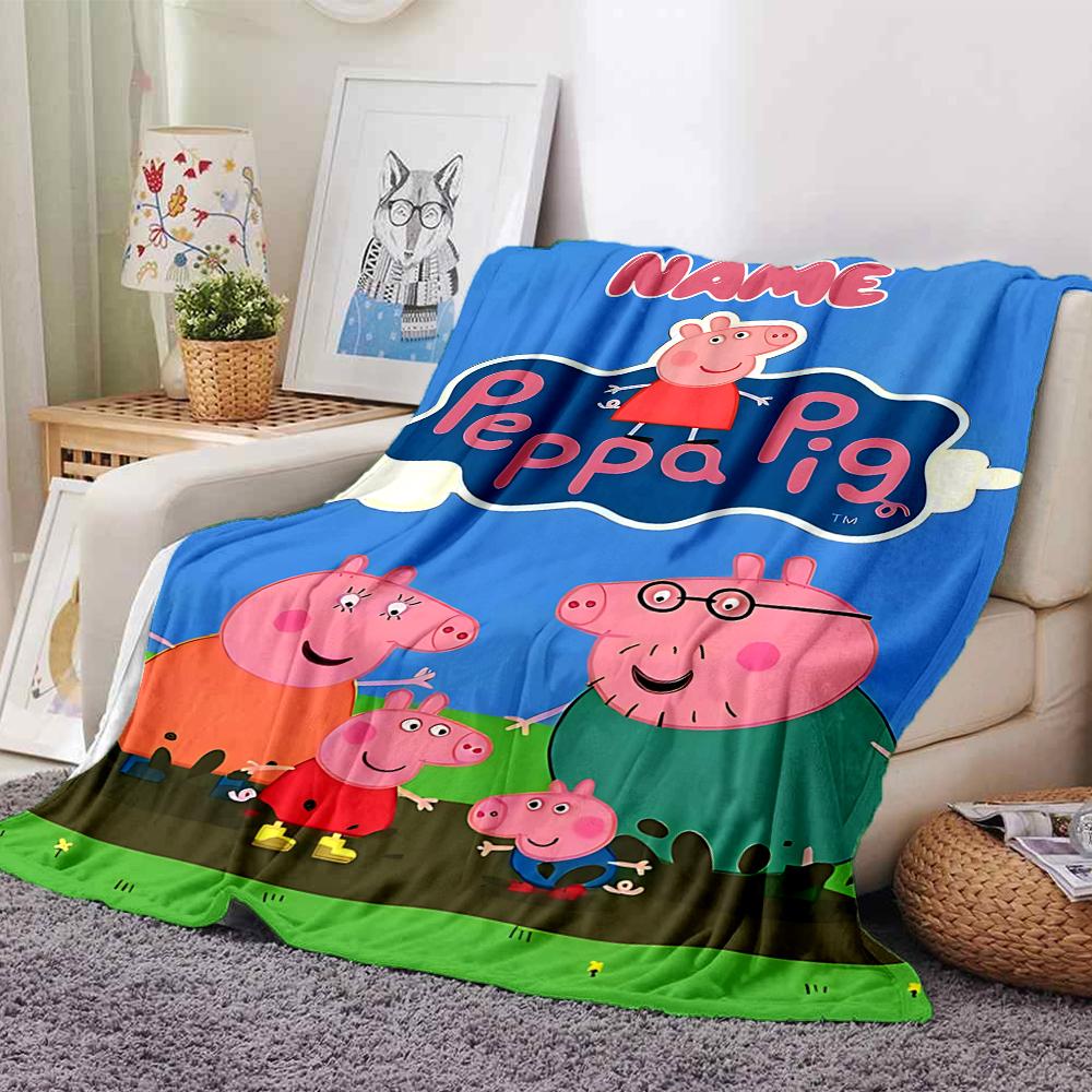 Custom Name Peppa Pig Family Adventure blanket for Couch & Bed, Plush Cozy Fuzzy Blanket Super Soft & Warm Blankets for Fall and Winter. 0908121