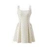 Damen-Frühjahrs-Pünktchen-Spaghettiträgerkleid - Weiß, Tailliert, Figurschmeichelnd, Petite Passform