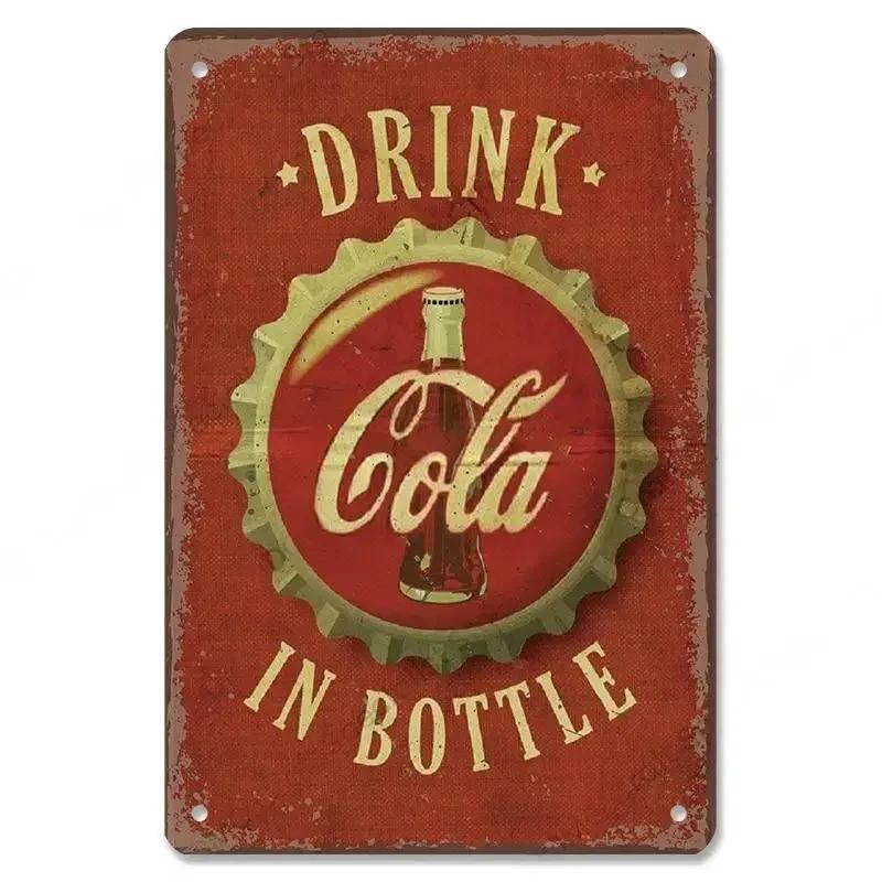 Tin Signs Vintage Cola Soft Drinks Poster Metal Girls Drink Cola Bottles Metal Plate Wall for Bar Pub Club Restaurant Decor