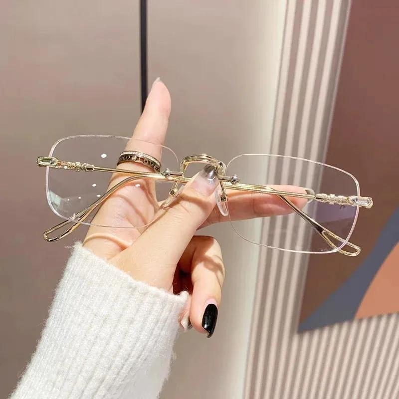 

Retro Square Frameless Eyeglasses for Women Girls Lightweight Anti Blue Light Glasses Gold Color Glasses Fashion Accessories