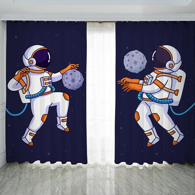 

Nordic Ins Style Cartoon Comics High Shading занавеска Space Astronaut Trend Creative Boy Детская комната Простые занавески 2 шт. W55 X H120cm X 2&Grommet Top