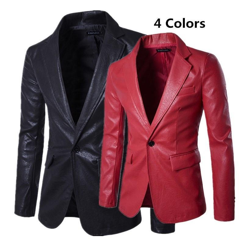 Buy Lowest Price Online Men's Business Casual Solid Color Leather Blazers High Quality Wedding