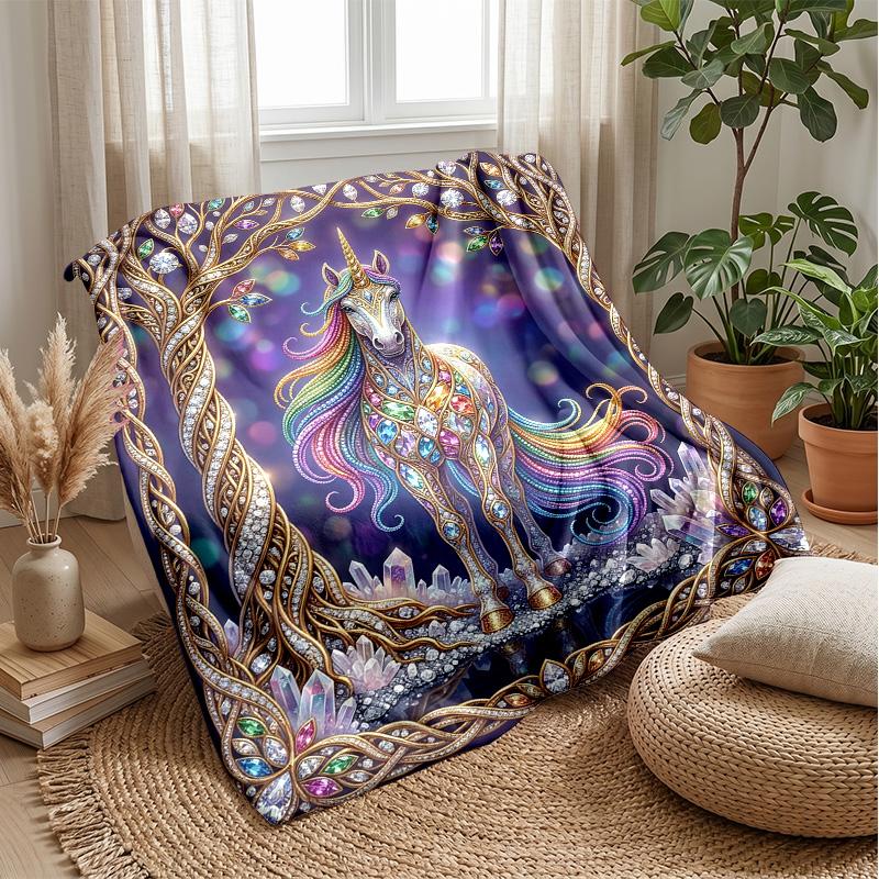 Fantasy Unicorn with Flowers Theme Blanket Lightweight Warm Flannel Blanket Decorative Throw Blanket for Home Decoration
