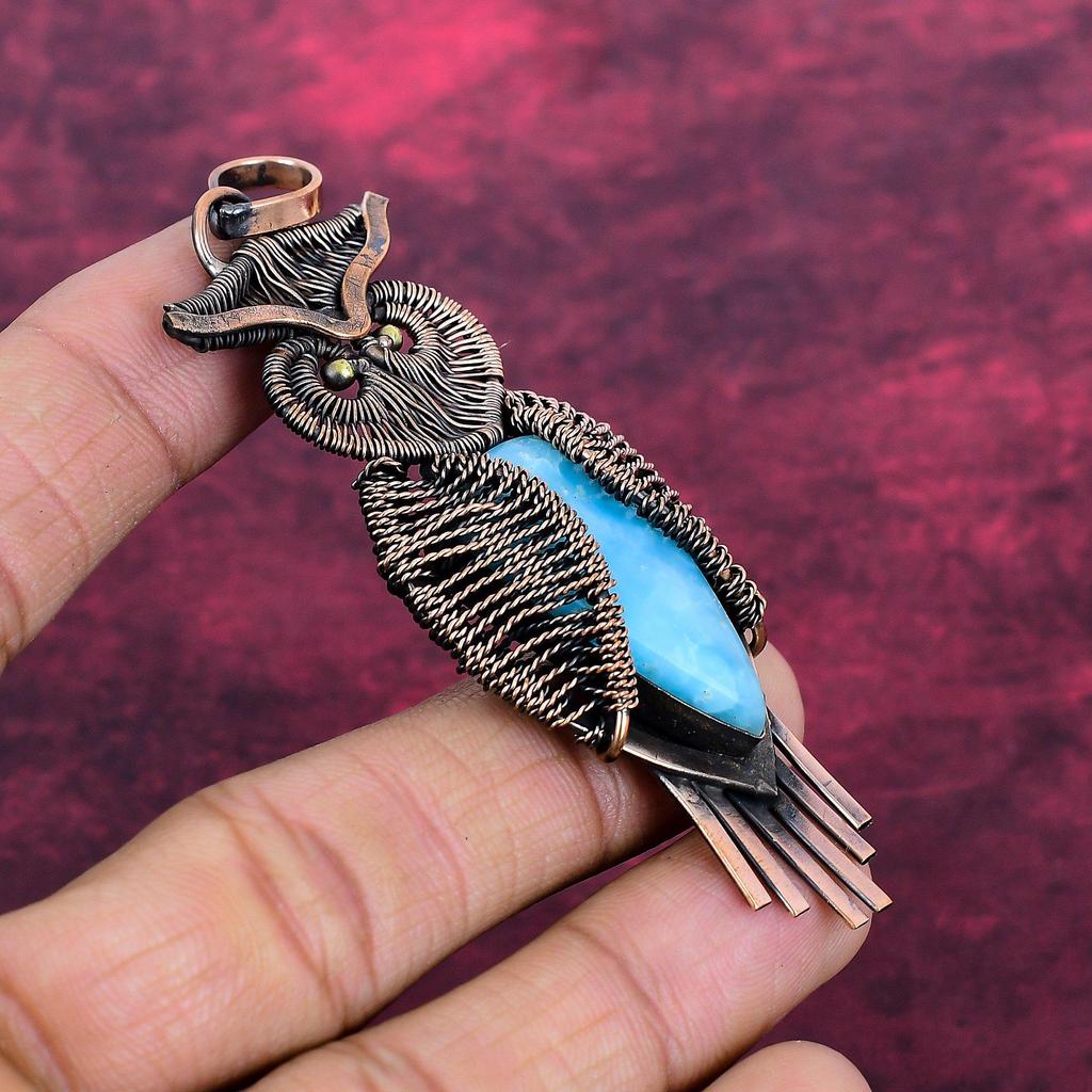 Hemimorphite Pendant Copper Wire Wrapped Handmade Pendant Real Gemstone Jewelry