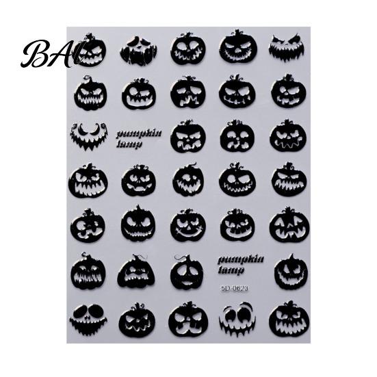 Halloween Nail Supplies 3D Embossed Stickers, Skeleton Hand Pumpkin Spider Bat Art Decals, Gothic Manicure Decoration Decals for Holiday Party