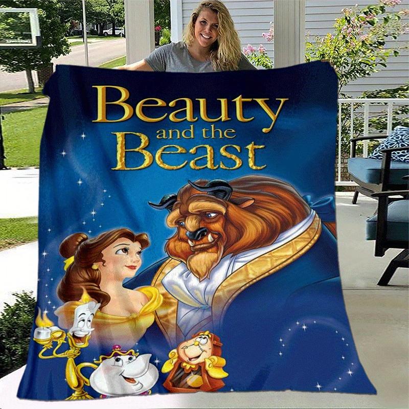 1pc Beauty and The Beast Printing Blanket - Soft, All-Season Throw for Office Blanket,  | Personalized Gift with Adorable Cartoon Design