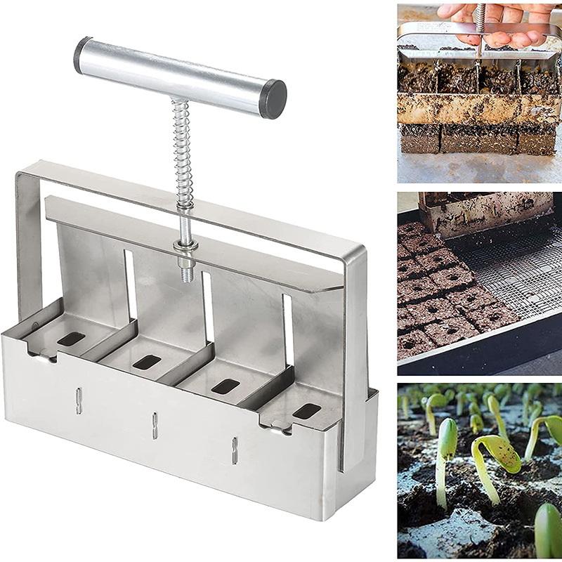 

Handheld Seedling Soil Block Maker 4 Cell Soil Blocking Tool Used For Seedling Nursery Tool Greenhouse Garden Supplies серебряный