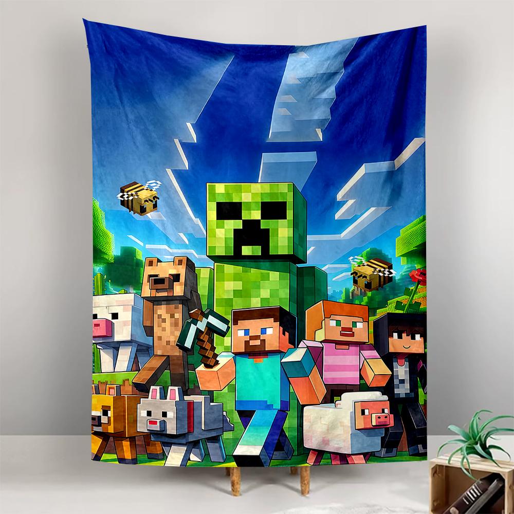 Vertical Tapestry Minecraft Creeper Animals Landscape Blue Sky Tapestry Wall Hanging Kids Bedroom Game Room