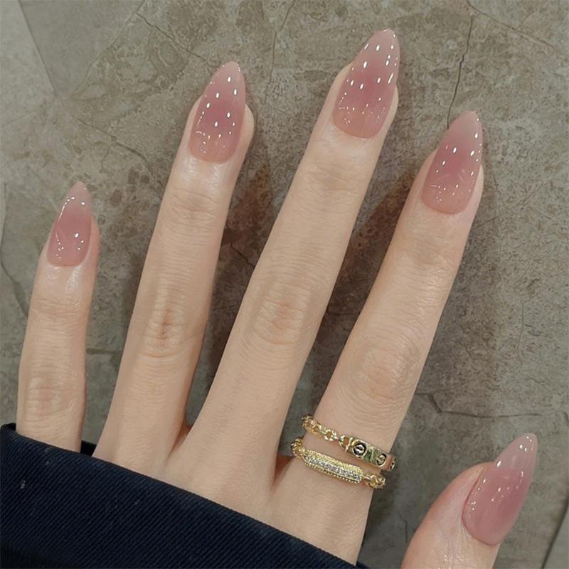 24Pcs French Tip Almond Press On Nails Solid Gradient Full Cover Acrylic False Nails Wearable Manicure Nail Art