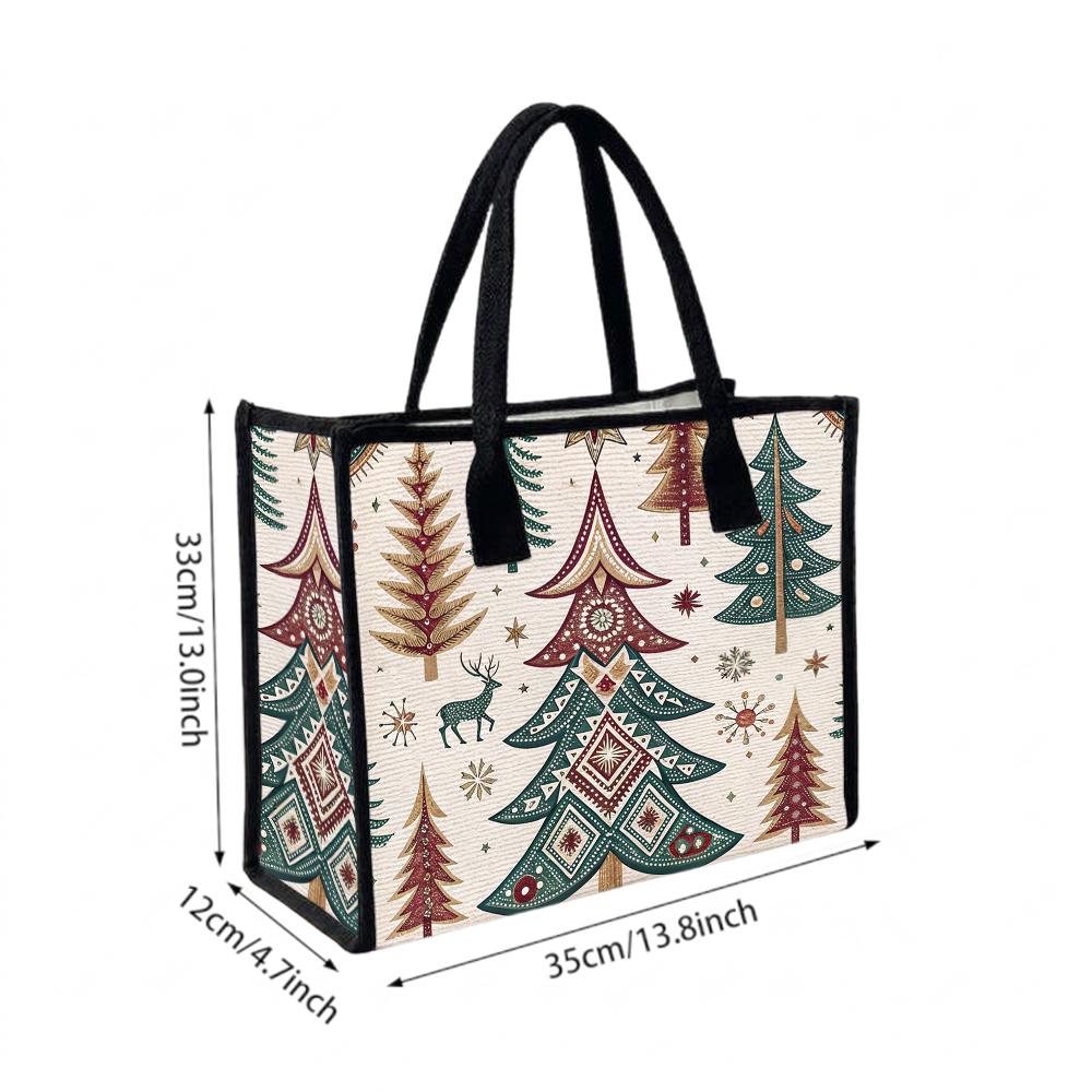 Christmas Tree Print Large Tote Bag Fashion Casual Large Capacity Shoulder Handbag for Daily Use