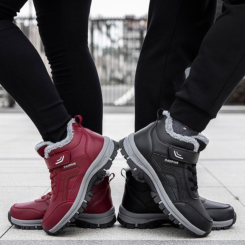 Winter Women Men Boots Plush Pu Leather Waterproof Sneakers Climbing Hunting Shoes Unisex Lace-up Outdoor Warm Hiking Boot