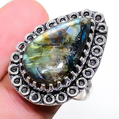Labradorite Handmade Gemstone 925 Sterling Silver Jewelry Ring 8.5 N5k48