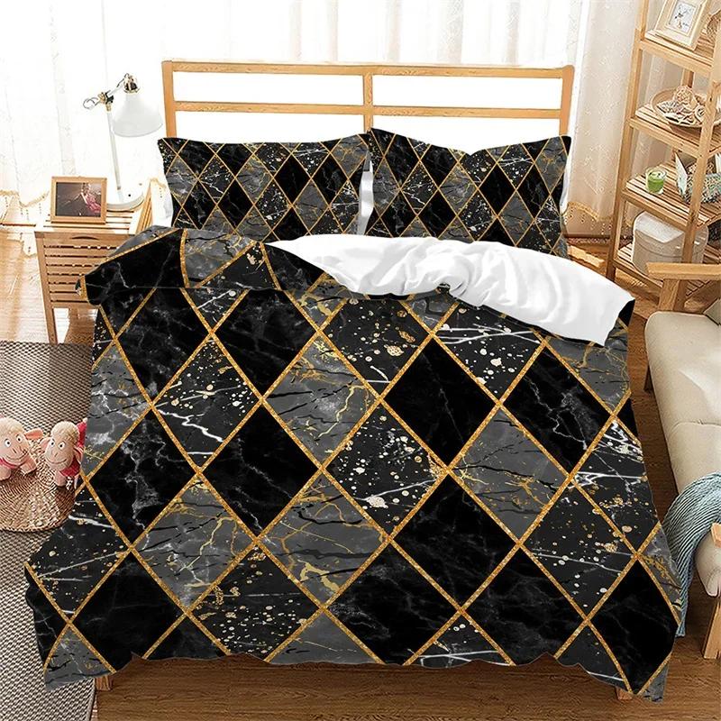 Marble Duvet Cover Marble Brick Wall Style King Queen Bedding Set Polyester Gold Bronzing Sequins Abstract Fluid Comforter Cover