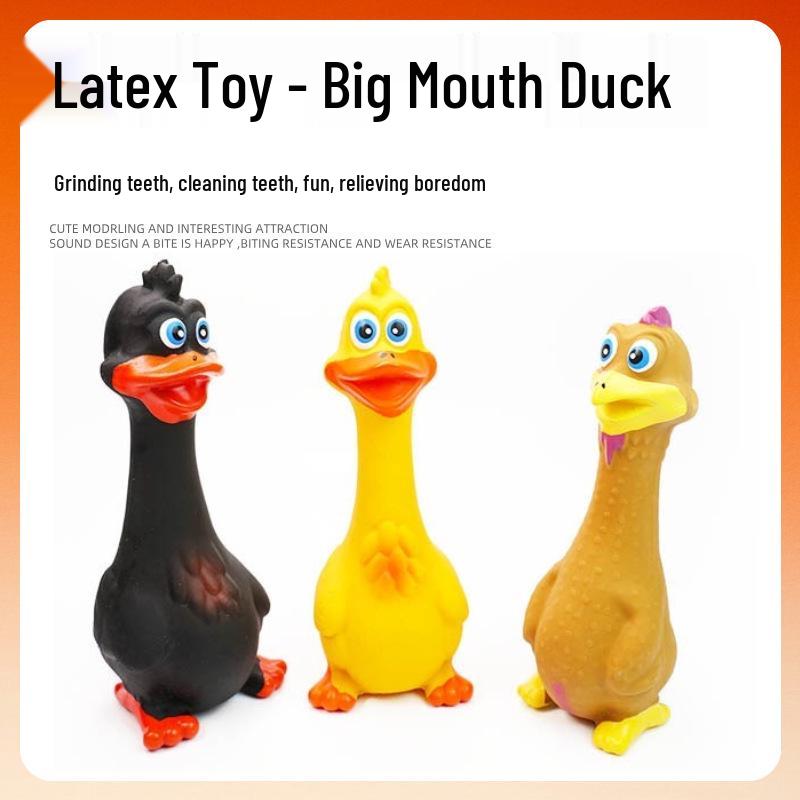Bite-Resistant Latex Squeaky Dog Toy - Standing Chicken or Big-Mouthed Duck Teething Toy.