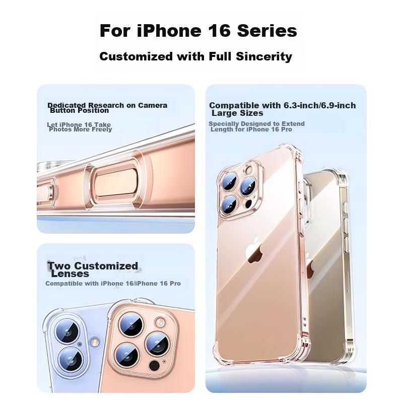 IPhone 16 Pro Case, Full Protection Shockproof Transparent Airbag Dual-Layer Anti-Drop Anti-Yellowing German Imported Bayer TPU High Transparency