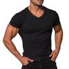 V-neck Short Sleeve Vertical Striped Lines Men T-shirt Solid Color Simple Summer Tee Shirt Streetwear