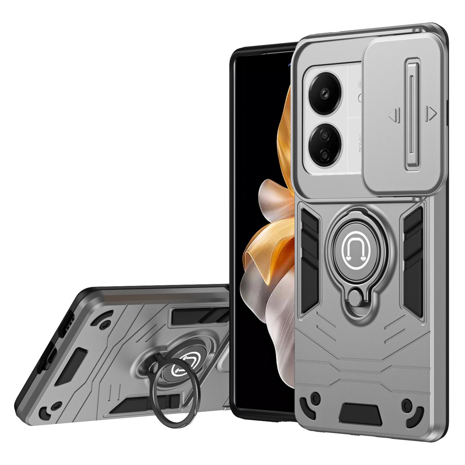 

For Xiaomi Poco M6 5G/Poco C65 4G/Redmi 13C 4G/13C 5G/13R 5G Case Slide Lens Lid Anti-Fall Phone Cover with Ring Kickstand B