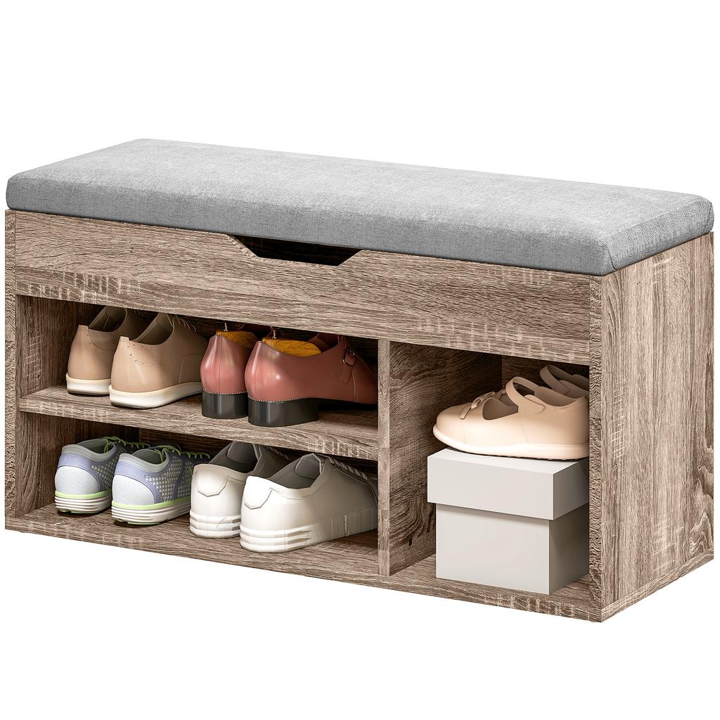 Shoes Cabinet Bench Hidden Storage Padded Seat Organiser Footwear Rack Hallway Grey Wood Grain