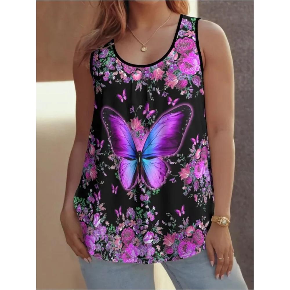 Casual Loose Flower Print T-shirt Fashionable Versatile Women's Top Comfortable Camis Tank Tops