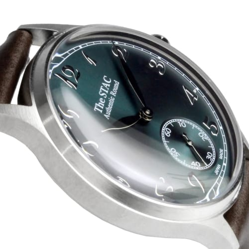 The STAC Japanese-made 36mm Classic Retro Watch for Men and Women, Blue-Green and Brown Crocodile Leather, ST-AR002