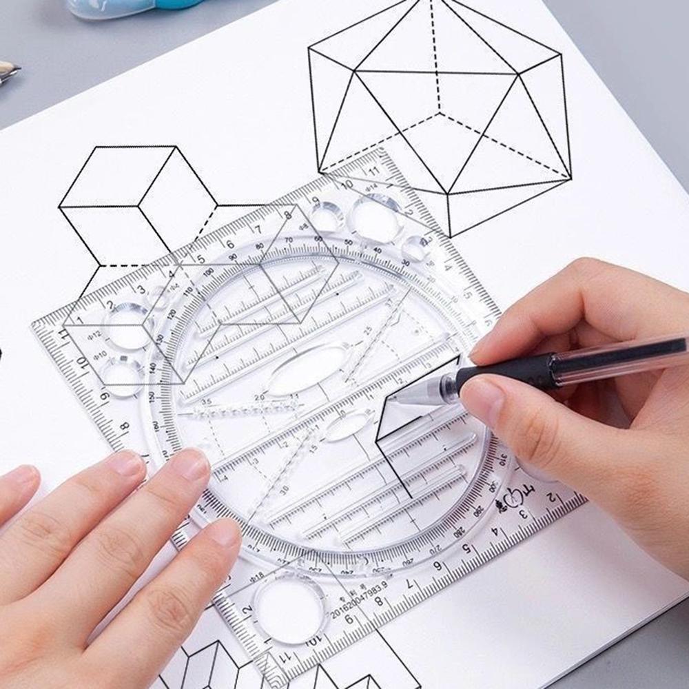 Multifunction Rotatable Drawing Template Art Design Construction Architect Stereo Geometry Circle Drafting Measuring Scale Ruler
