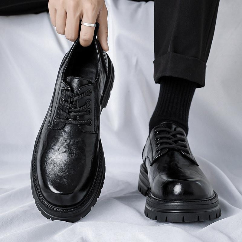 Leather shoes men's new winter British business leisure Martin leather platform heightening big head derby shoes