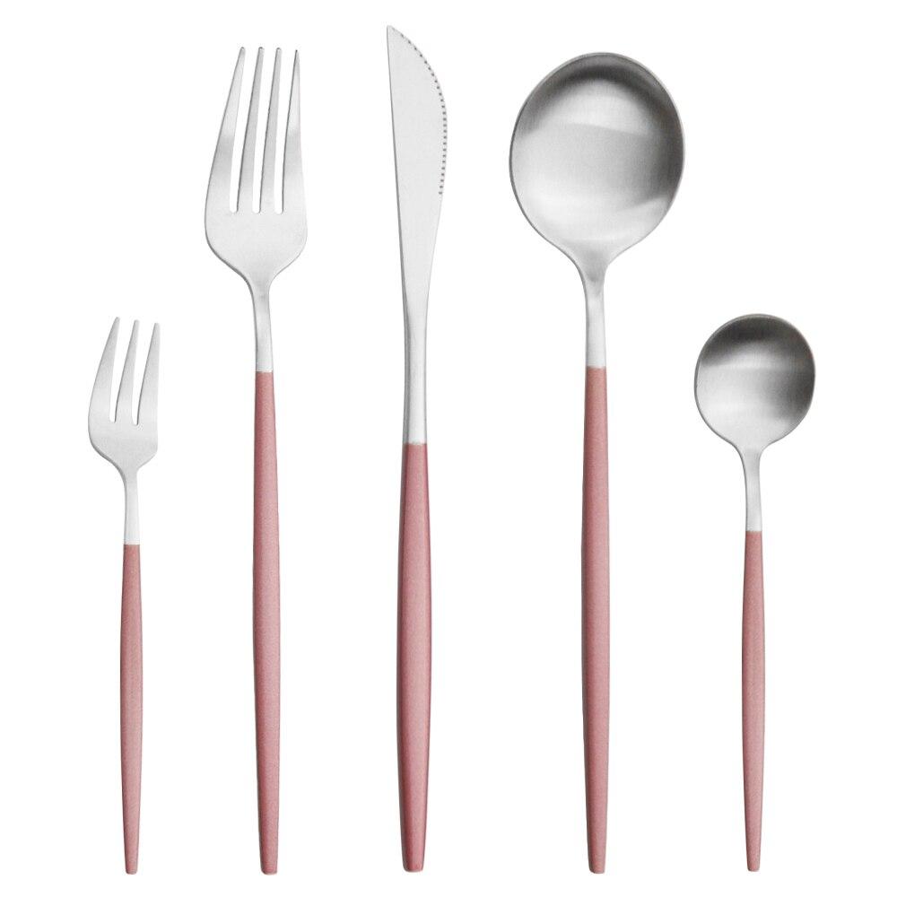 5Pcs Gold Dinnerware Cutlery Set Knife Cake Fork Tea Spoon Dinner Tableware Stainless Steel Flatware Home Kitchen Silverware Set
