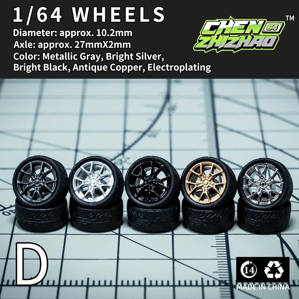 1/64 Wheels for Hotwheels, 64 Scale die-cast Model Modification, 64 Scale Miniature Scene Production, ABS Injection Rubber Tires, 5 Sets