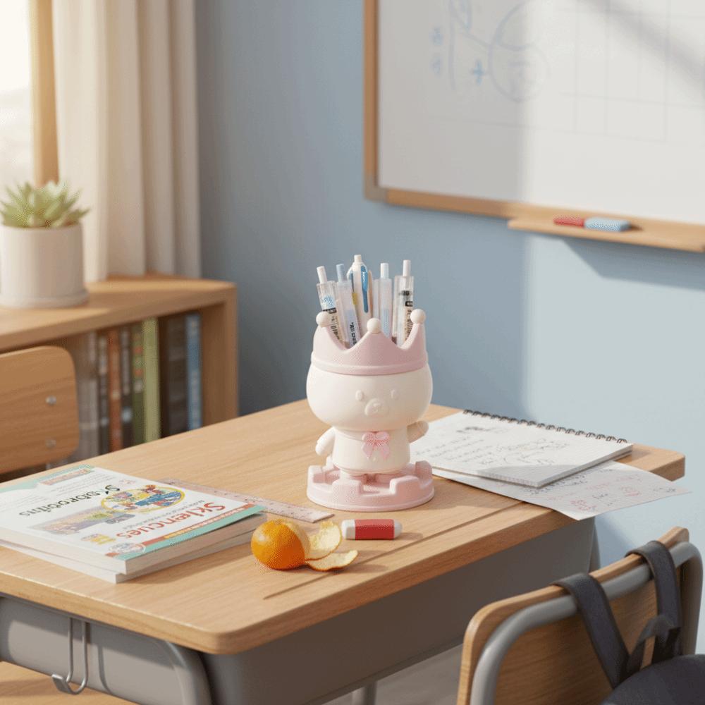 Cartoon Design Pen Holder Multi-functional Stationery Storage Box  Student Use