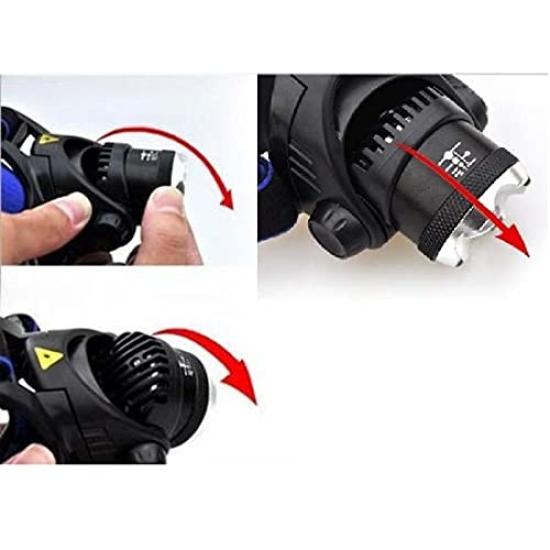 Rechargeable LED Headlight with Highest Super 18650 Super Powerful Blue Set Charger, Lumens, Helmet-Ready, Powerful, Bright, Fishing, Battery,
