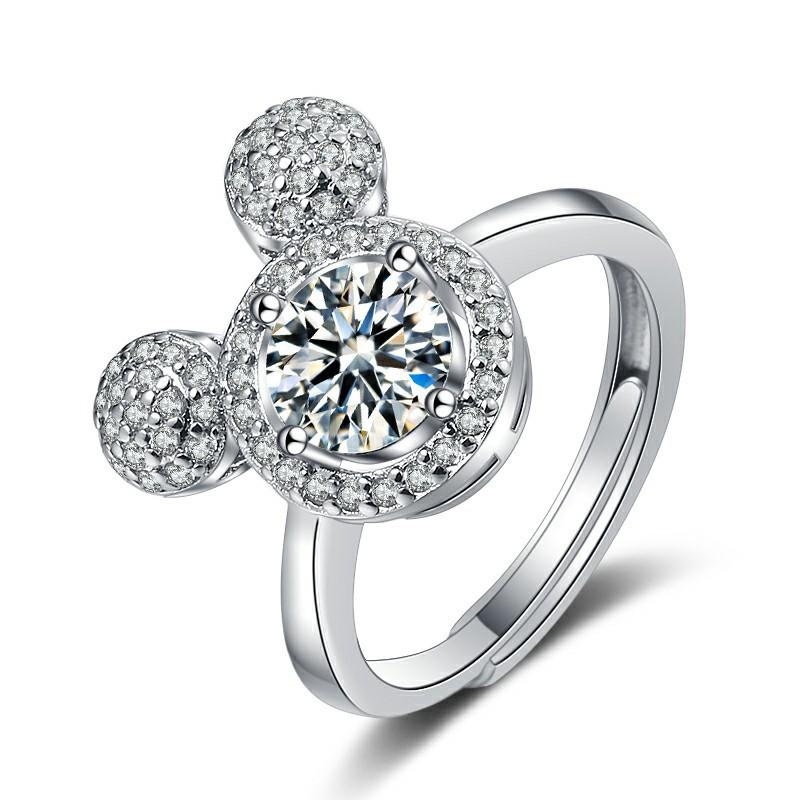 2026 Fashion Trend Zircon Sterling Silver Couple Ring Women's Ring Stars Bright Gemstones, Cute Mickey Ring