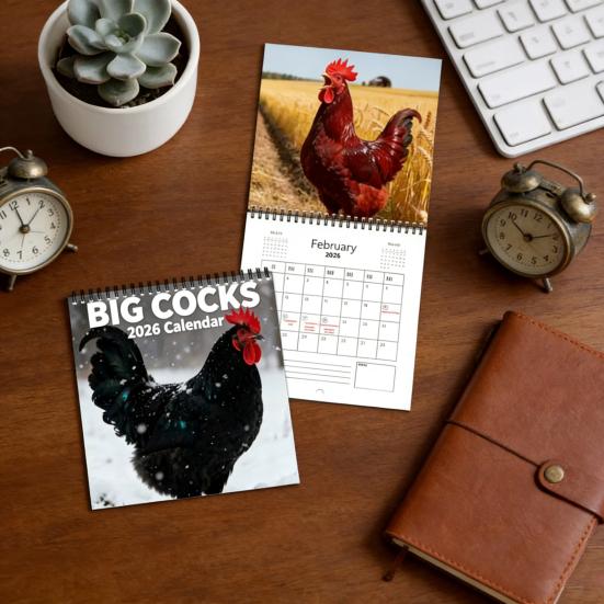 Yousheng 2026 Lustiger Hahn Kalender Große Hahn Wortspiele Monats-Wandkalender mit Humorvollen Geflügelfotos Dickes Papier Drahtbindung Büro Streiche Geschenk