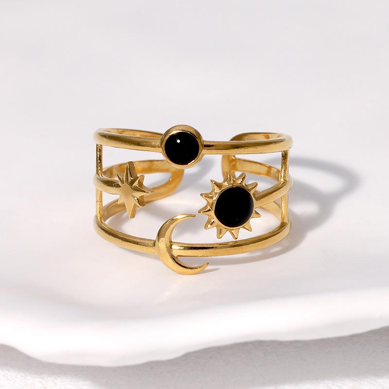Stainless Steel Open Ring Sun Star Moon Finger Ring Adjustable Design Simple Temperament New Ring Jewelry Gifts