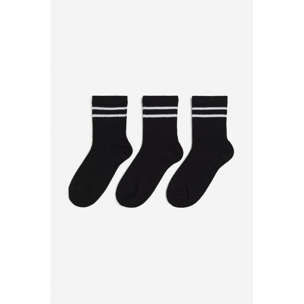 

H M DryMove Sport Socks 3 Pack Set Black Stripe