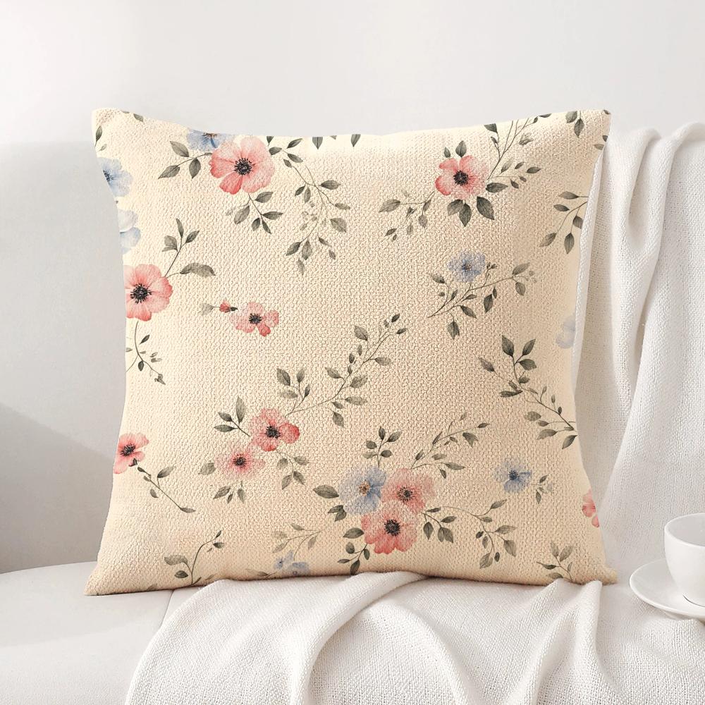 Spring Floral Cushion Cover Natural Linen Organic Fabric Double-Sided Printing Sofa Home Decor Gift Pillow Cover