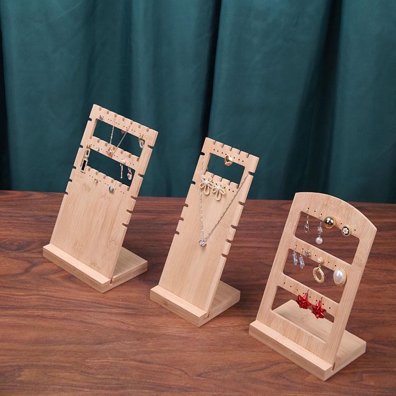 Bamboo Wood Jewelry Display Stand for Earrings, Studs, and Necklaces