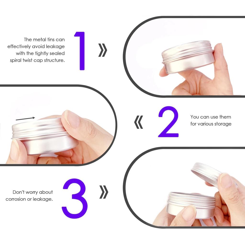 5 Ml 10 Ml 15 Ml 30 Ml 50 Ml 80 Ml Round Aluminum Box Tin Can Screw Lid Storage Scented Candle Lip Balm Oil Empty Jar /510 Pcs