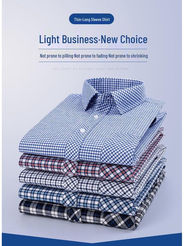 Men's High-End Pure Cotton Plaid Long-Sleeve Casual Shirt