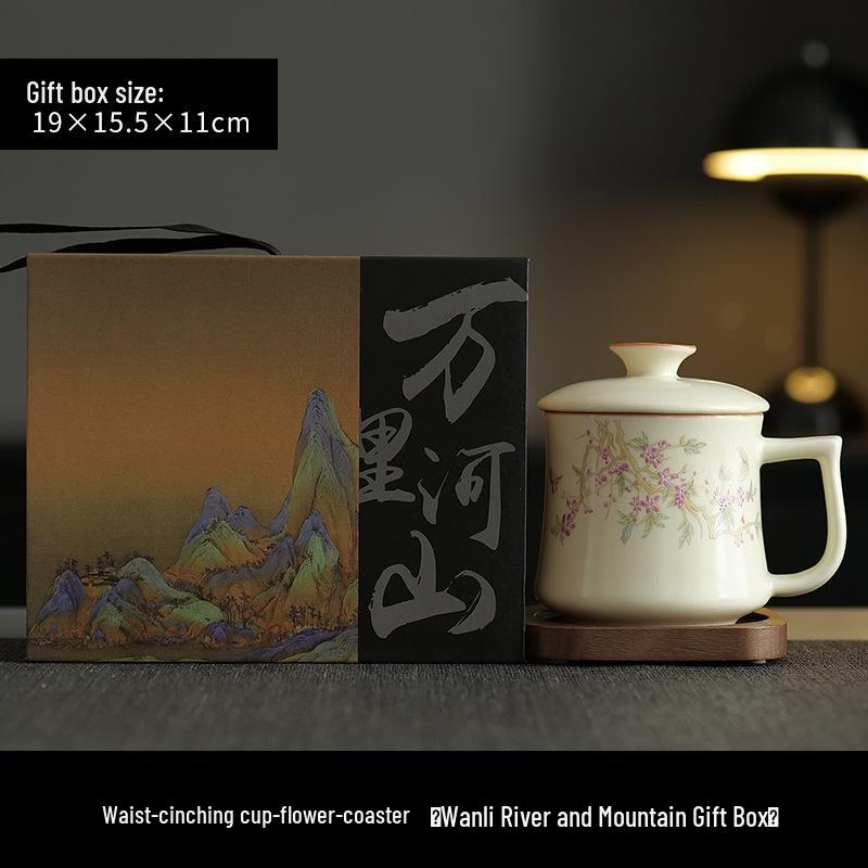 Ru Ware Pink Peach Ceramic Tea Mug with Lid