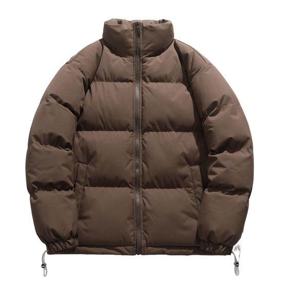 Abrigo de algodón grueso para hombre y mujer, cuello alto, manga larga, color sólido, cremallera, acolchado, bolsillos laterales, abrigo holgado