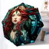 1pz Ombrello Pieghevole Automatico Donna Vetro Colorato, Ombrello Pieghevole Automatico Robusto e Durevole con 8 Stecche, Conveniente per l'Uso all'Aperto147