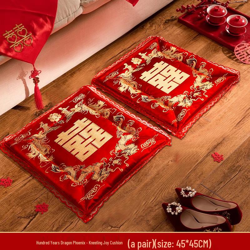 Red Wedding Kneeling Cushions for Bride and Groom Tea Ceremony Set