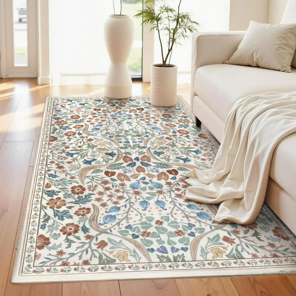 French Bohemian Floral Area Rugs Plants Anti-slip Floor Mat Carpet for Bedroom Kitchen Living Room Indoor Entrance Doormat Gifts