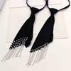 JK Necktie with Rhinestones Fringed for Women Girl Adjustable Neck Tie Collage Student Uniform Nightclub Dress Up Necktie