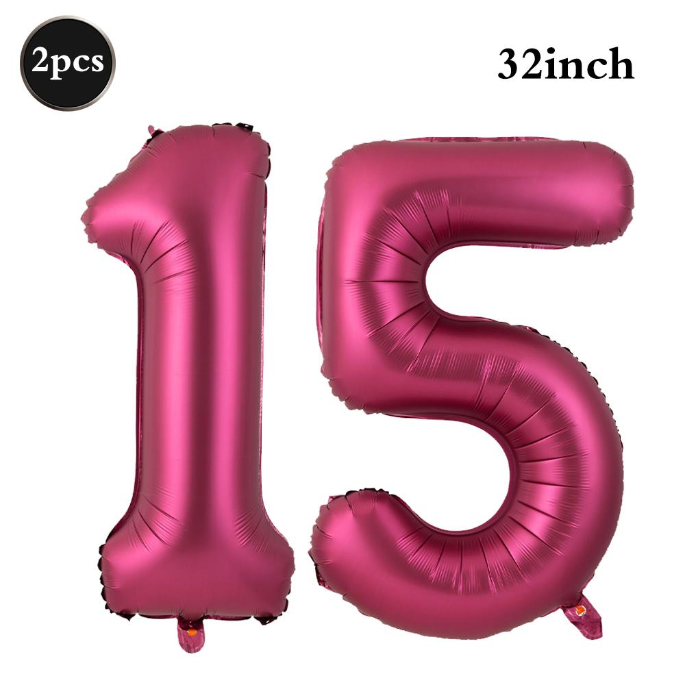 Giant 32 Inch Number Balloon Set Metallic Rose Red Foil Helium Balloon Kit DIY Happy Birthday Party Decor Kids Adult Anniversary