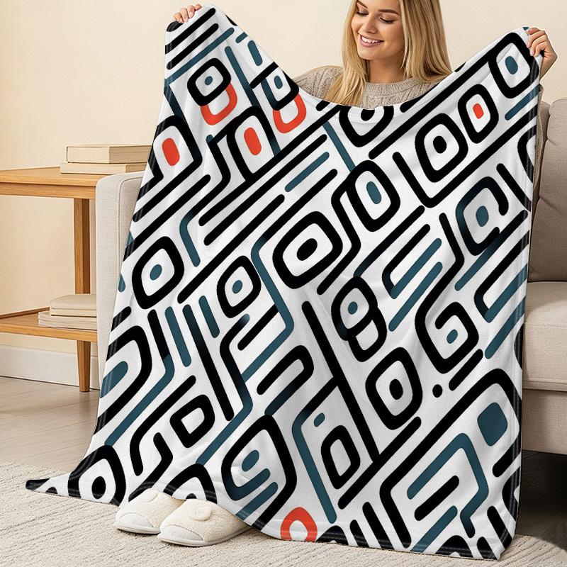 Hemmed Flannel Blanket with Geometric Design Warm & Soft Cozy Throw for Bedroom, Living Room, Couch, Perfect for Christmas Halloween Decor