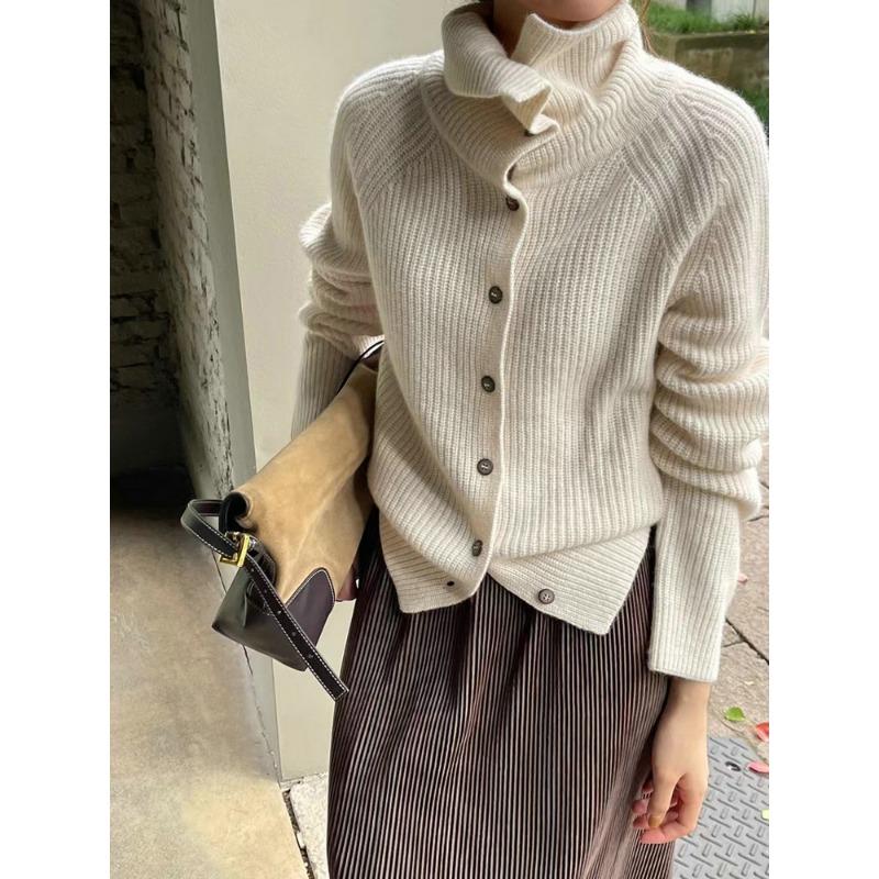 Autumn and Winter Fashion Warm Ladies Turtleneck Sweater Cardigan, Temperament Loose Thick Line Thickened Ladies Bottoming Sweater Jacket