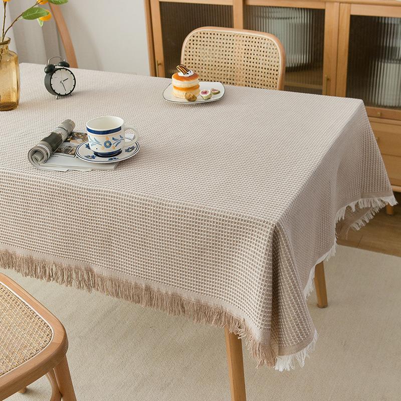 French Linen Cotton Solid Color Lace Tablecloth, High-end Rectangular Table Cover for Dining Table and Coffee Table