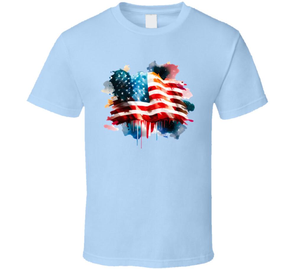 Painted American Flag Tee Patriotic Stars & Stripes T- Usa Pride Unisex T Shirt L
